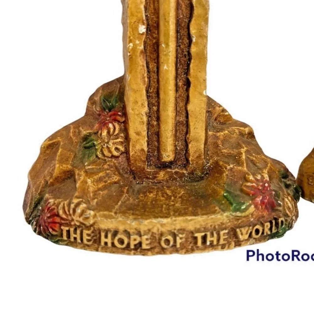 Cross Bookends OOAK Boho Rustic Cottage Jesus Religious Hope Of The World  Vtg